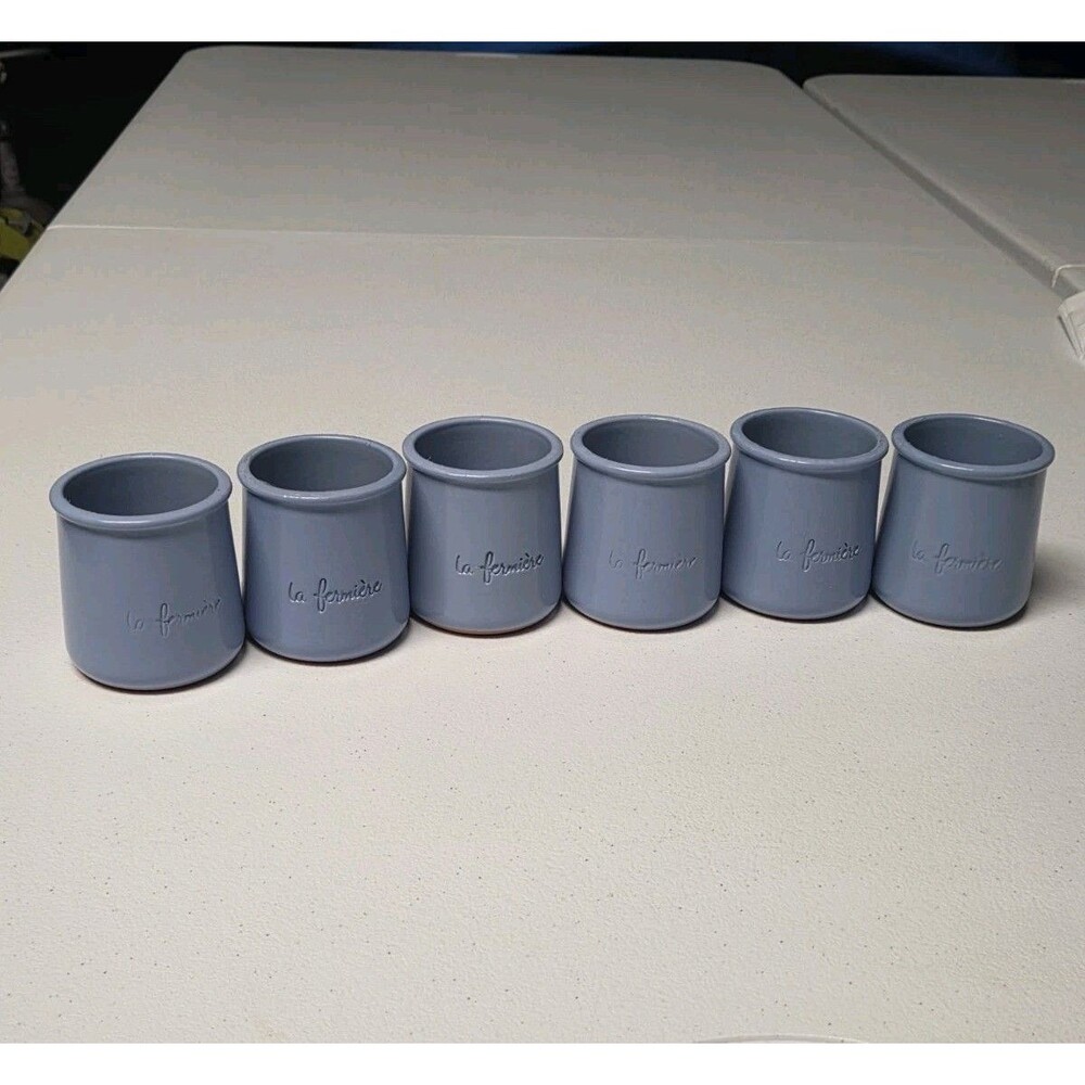 La Fermiere Terra Cotta French Yogurt Pots Periwinkle Blue Set of 6 To Repurpose